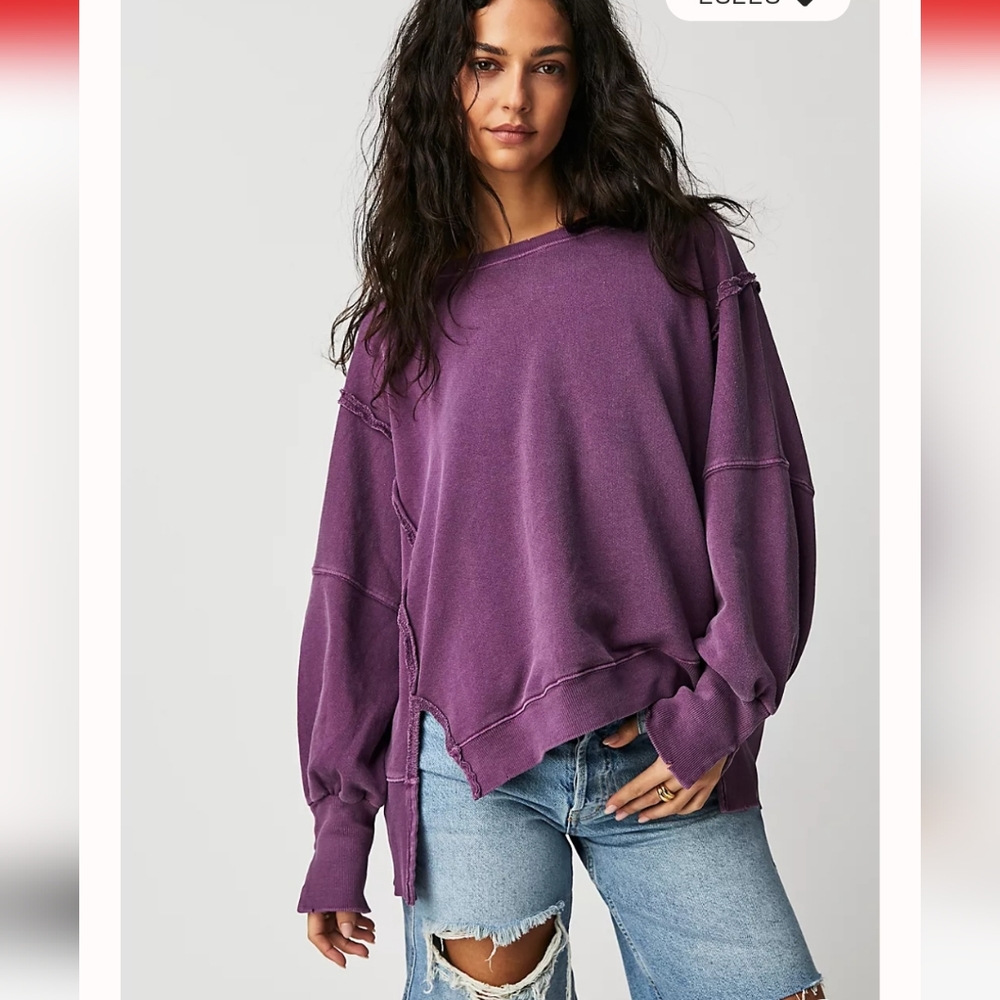 NWT FREE PEOPLE CAMDEN Purple Summer Bloom PULLOVER We The Free Sweatshirt
